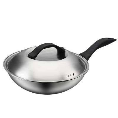 China Stocked Wing Three Layer Steel Wok 30CM-4.5L Stainless Steel Traditional Wok Pan Nonstick Pan Stocked Wok Cookware for sale