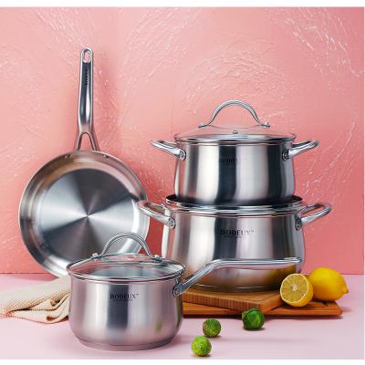 China Manufacturer Sustainable Casserole Fry Pan Pots And Pans Stainless Steel Cookware Set Kitchen Cooking Pot Dutchoven Pan Set for sale