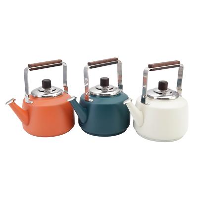 China Viable Factory Wholesale High Quality Water Kettle Color Coating Printing Handle Wooden Tea Kettle for sale