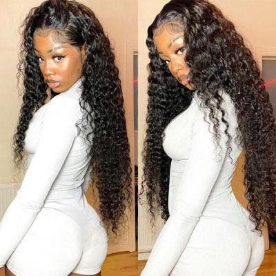 China Swiss Lace 30 Inch Brazilian Virgin Hair 100 Percent Water Wave HD Lace Frontal Wig Peruvian Waterwave Wig Deep Curly Wave Human Hair Wig for sale