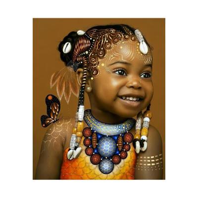 China Modern Rhinestone Diamond Embroidered Portrait Mosaic of 5D Diamond Painting African Little Girl for sale