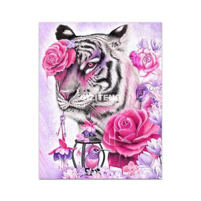 China Modern Rhinestone Diamond Embroidered Animal Mosaic of Round Diamond Painting Rose Flower Tiger for sale