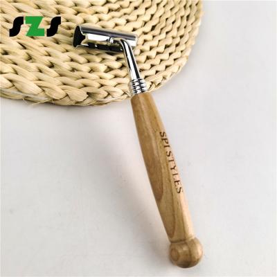 China Professional Wooden Blade Handle Triple Blade Hairdresser Shaving Razors for sale