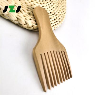 China Custom Naturally Eco-Friendly Logo Wide Tooth Straightener Hair Brush 100% Afro Pick Wooden Comb for sale