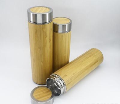 China Custom Logo Natural Bamboo Stainless Steel Water Bottle Coffee Cup Tea Vacuum Flasks Eco-Friendly With Lid BPA Free for sale