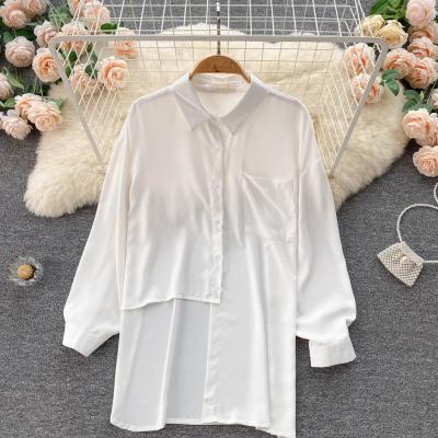 China New Fashionable Anti-wrinkle Women's Loose Niche Chic Irregular Button Down White T-shirt for sale