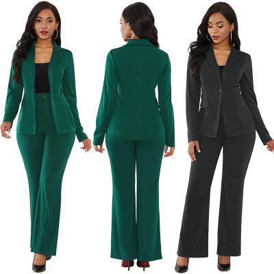 China Waterproof 2021 Women Fall Solid Color One Button Blazer Pant Suit Two Piece Set for sale