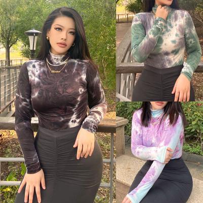 China 2021 customs anti-pilling long sleeve turtle neck cotton tie dye one piece jumpsuit for sale