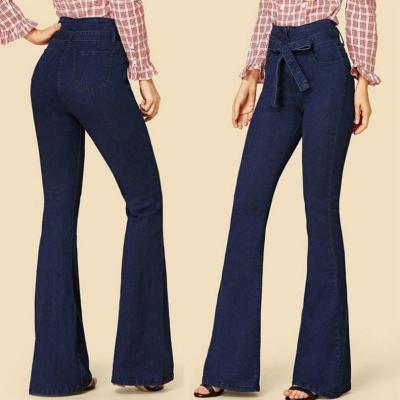 China Breathable Women Waist Belt High Waist Ladies Stretch To Flare Wide Leg Long Pants for sale