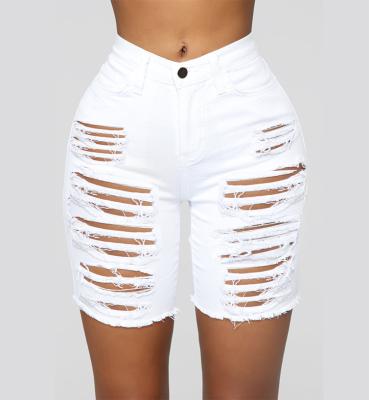 China Wholesale Fashion Hot Sale QUICK DRY Plus Size Ripped Jean Shorts Women's White for sale