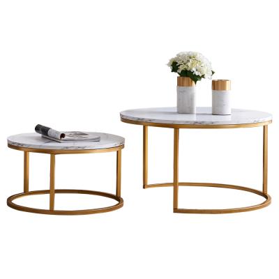 China Other Europe Style Modern Luxury Gold Coffee Nest Iron Feet White Marble Side Table for sale