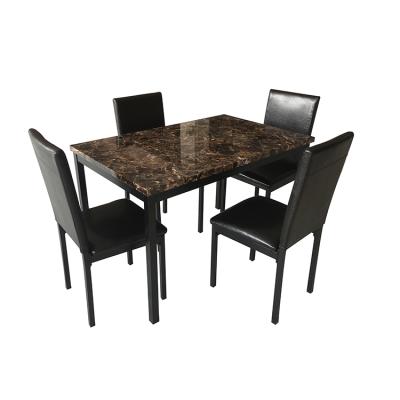 China No Free Shipping US Marble Panel Cast Iron Dining Table Metal Base Iron Sets Set Brings Four Chairs for sale