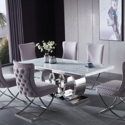 China 2021 Wholesale Modern Stainless Steel Luxury European Style Marble 6 Seater Dining Table for sale