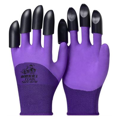 China High Elasticity/Super Quality Breathable/Comfortable/Flexible Wearprof Green Yarn Claw Black Purple Gardening Latex Coated Safety Working Gloves For Garden Worker for sale