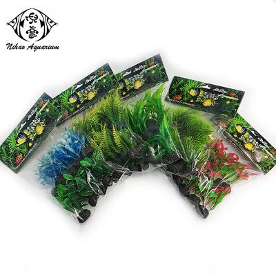 China 10pcs/pack Green Plants Tree Simulation Viable Small Size Fake Grass For Desktop Fish Tank for sale