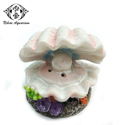 China Aquarium Viable Resin Scallop Shell Pearl Resin Ornaments Bubbling Decorative Seashell Can Connect With Compressor for sale