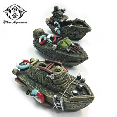 China China Viable Supplier Aquarium Ornament Resin Boat Decorative Motorboat Model For Fish Tank for sale