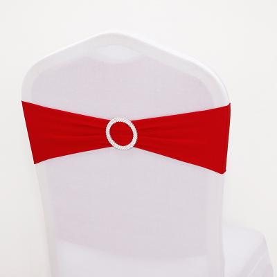 China Single Elastic Stretch Bow Spandex Chair Bands Wedding Knot Cover Chair Sashes For Universal Banquet Chair for sale