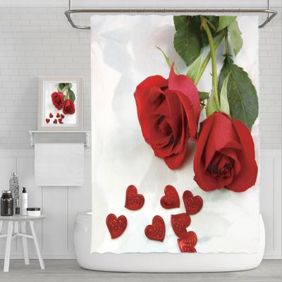 China Waterproof Shower Curtain Valentine's Day Printed Custom Mounted Waterproof Polyester Bathroom Curtain for sale