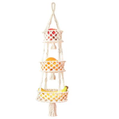 China Eco-Friendly Macrame Fruit Basket Hanging Fruit Basket Macrame Hanging Basket for Boho Kitchen for sale