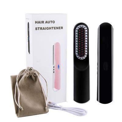 China Car Portable Mini Hair Straightener Curl Usb Charging Electric Cordless Ionic Hot Comb Brush Beard Straightener Men Styling Tools for sale