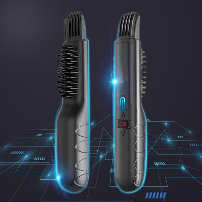 China Car Mini Beard Straightener Brush Cordless Hair Straightening Brush Mini Hot Air Comb Brush Wet and Dry Beard Straightener for sale