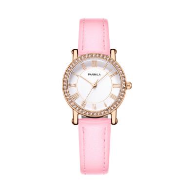 China Pretty Lady Watch Strap Leather Roman Number Women Day Date Repeater Quartz Wrist Watch for sale