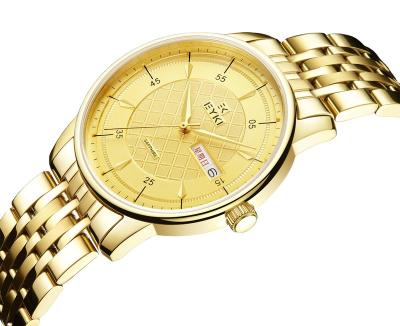 China Auto Date brand high quality men gold wrist watches luxury classic gold stainless steel men quartz watches for sale