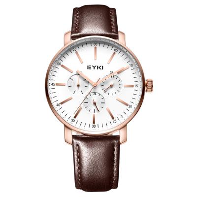 China Chronograph OEM genuine leather strap chronography water resistant casual wrist men watch for sale