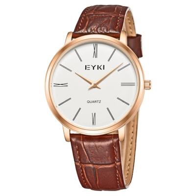 China Day/Date EYKI E1152 Couple Stylish Watches Simple Quartz Slim Leather Strap Watch for sale