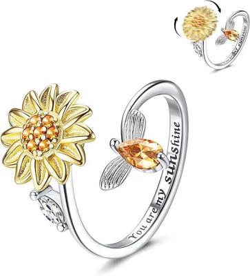 China CLASSIC Adjustable Custom Letters Anxiety Sunflower Spinner Wiggle Rings For Women for sale