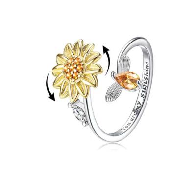 China CLASSIC Sunflower Stirrer Rings for Women Adjustable Open Cubic Zirconia Ring You Are My Sunshine Ring Gift Spinner for Valentine for sale