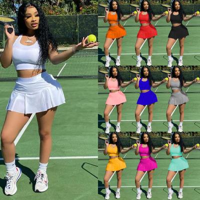 China 2022 Summer Women's 10 Colors Xs Solid Color Breathable Vest With Skirt Shorts Two Piece Tennis Short Suit 2 Piece Skirt Set for sale