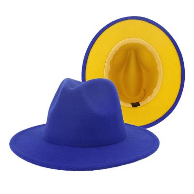 China New Kids Fedora Hats Wide Brim Wool Designer Plush Two Tone Women Fedora Hats for sale