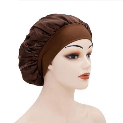 China Silky Head Wrap Caps Band Night Sleep Cap Turban Hat Satin Wide Solid African Head Wrap Image Women Silky Hair Hood for sale