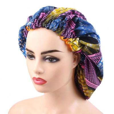 China Double Layers With Elastic Band Women Hood Night Sleep Hat African Ankara Satin Striped Reversible Layers Double Prints Silky Hair Hoods For Women for sale