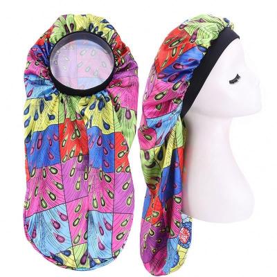 China Fashion Women Silky Hair Hoods Loose Hat Turban Sleep Covers Durable Bandage African Printed Long Satin Hair Hood For Braiding for sale