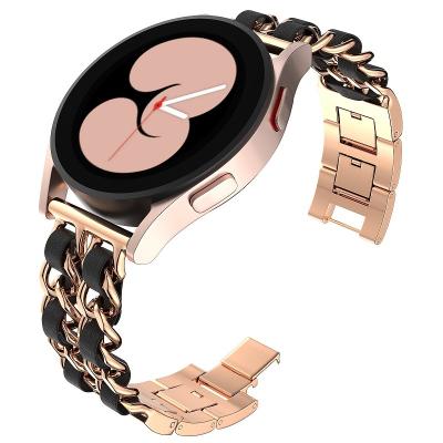 China EAMIRUO New Stylish/Elegant/Luxury Style 20mm Chain Stainless Steel Leather Watch Band For Samsung Galaxy Watch4 /Watch4 Classic 22mm Metal Chain Strap for sale