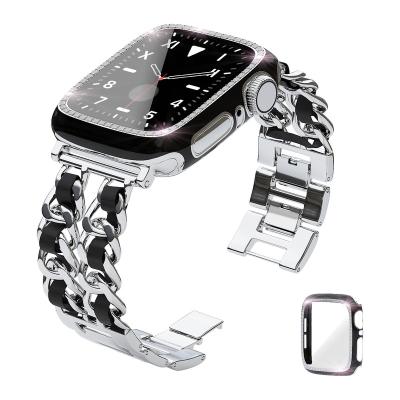 China EAMIRUO Small Perfume Style Stainless Steel Stylish/Elegant/Luxury Leather Chain Watch Band For Iwatch Series 7 Metal Watch Strap Premium Strap for sale