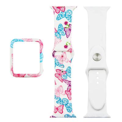 China EAMIRUO Stable Hard PC Case and Butterfly Silicone Watchband for Apple Watch 3 2 1 38MM 42MM Fashion Watch Band for iWatch Series for sale