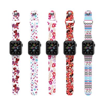 China Newest Selling Print Design Silicone Watch Band Waterproof Apple Watch Strap Sport Replacement Replaceable Watch Band for sale