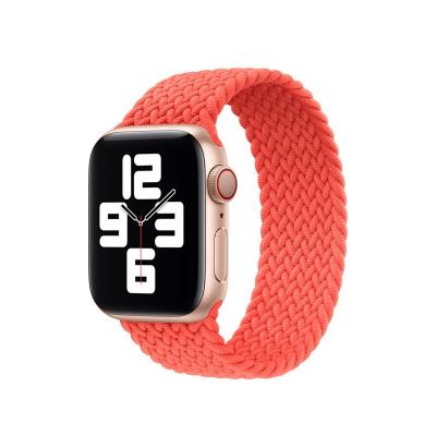 China EAMIRUO Light Orange Braided Solo Loop Sport Nylon Watch Band Suitable For iWatch Series 42mm 44mm Replacement Cloth Strap for sale