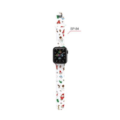 China New Christmas Cartoon Style Soft Silicone Strap Xmas Gift For Apple Smart Watch Series 6 5 4 Cartoons Printed Rubber Watch Strap For IWatch for sale