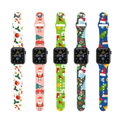 China Custom Christmas Different Design Christmas Snowman Pattern Printed Watch Bands For Apple Watch 7/6/5/4/3 Replacement Colorful Rubber Watch Strap for sale