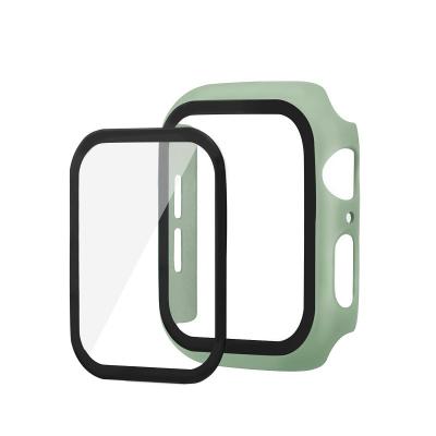 China Plastic PC for iwatch Protector 2 in 1 Glass Hard Cover for Apple Watch Smart Series PC Case Fashion Plastic Cover 38mm 40mm 42mm 44mm for sale