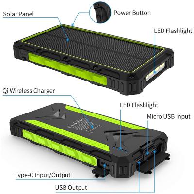 China Fast Power 16000mAh Waterproof Solar Wireless Charging Support Bank Fee Solar Power Bank for sale