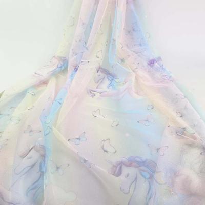 China Ombre Printed Ombre Color Unicorn Design Print Tulle Fabric for sale