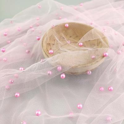 China Wholesale 100% Breathable Nylon Pink Beaded Tulle Tulle Fabric For Dresses for sale