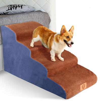 China Amazon Hot Sale Dog Cat 30D Foam Pet Ladder Removable Cover 4 Steps With Removable Cover For High Bed for sale