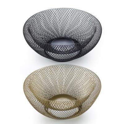 China Handwoven Yarn Sustainable Iron Storage Fruit Vegetable Hollow Basket Around Stylish Picnic Tray Food Bread Dishes Multipurpose Drying M6CE for sale